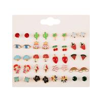 Zinc Alloy Stud Earring gold color plated for woman & enamel & with rhinestone nickel lead & cadmium free 6-12mm Sold By Set