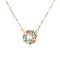 Cubic Zircon Micro Pave Brass Necklace, with Plastic Pearl, with 1.96inch extender chain, real gold plated, micro pave cubic zirconia & for woman, more colors for choice, Length:Approx 17.7 Inch, Sold By PC