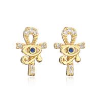 Evil Eye Earrings Brass real gold plated micro pave cubic zirconia & for woman & enamel nickel lead & cadmium free Sold By Pair