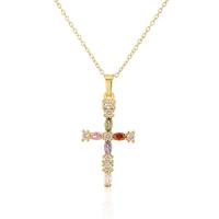 Cubic Zircon Micro Pave Brass Necklace, with Plastic Pearl, with 1.96inch extender chain, Cross, 18K gold plated, micro pave cubic zirconia & for woman, Length:Approx 17.7 Inch, Sold By PC