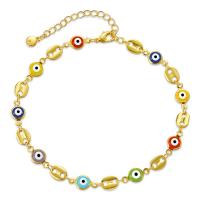 Bracelet Evil Eye bijoux, laiton, Plaqué or 18K, pour femme & émail, Longueur:Environ 8.66 pouce, Vendu par PC