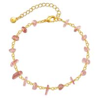 laiton bracelet, avec quartz rose, Plaqué or 18K, pour femme, Longueur:Environ 6.7 pouce, Vendu par PC