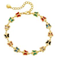 Brass Bracelet & Bangle Butterfly 18K gold plated for woman & with glass rhinestone multi-colored Length Approx 6.7 Inch Sold By PC