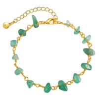 Brass Bracelet & Bangle, with Jade, 18K gold plated, for woman, green, Length:Approx 6.7 Inch, Sold By PC