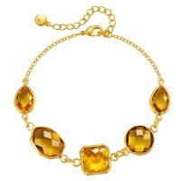 Brass Bracelet & Bangle, 18K gold plated, for woman & with glass rhinestone, yellow, Length:Approx 6.69 Inch, Sold By PC
