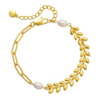 Brass Bracelet & Bangle, with Plastic Pearl, 18K gold plated, for woman, Length:Approx 6.69 Inch, Sold By PC