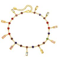 Brass Bracelet & Bangle 18K gold plated for woman & with glass rhinestone multi-colored Length Approx 8.66 Inch Sold By PC