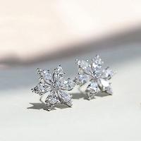 Cubic Zirconia Micro Pave Brass Earring, Snowflake, platinum color plated, micro pave cubic zirconia & for woman, 15.50mm, Sold By Pair