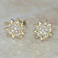 Cubic Zirconia Micro Pave Brass Earring gold color plated micro pave cubic zirconia & for woman 8mm Sold By Pair