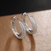 Cubic Zirconia Micro Pave Brass Earring, platinum color plated, micro pave cubic zirconia & for woman, 17mm, Sold By Pair