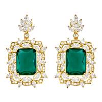 Cubic Zirconia Micro Pave Brass Earring with Gemstone plated micro pave cubic zirconia & for woman Sold By Pair