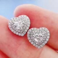 Cubic Zirconia Micro Pave Brass Earring Heart platinum color plated micro pave cubic zirconia & for woman Sold By Pair