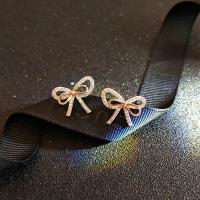 Cubic Zirconia Micro Pave Brass Earring Bowknot gold color plated micro pave cubic zirconia & for woman 15mm Sold By Pair
