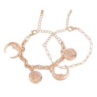 Bracelet en alliage de zinc, avec 7.2cm chaînes de rallonge, Placage de couleur d'or, 2 pièces & bijoux de mode & pour femme, couleur or rose, Longueur:16.6 cm, Vendu par fixé