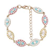 Bracelet Evil Eye bijoux, alliage de zinc, avec 5.3cm chaînes de rallonge, Placage de couleur d'or, bijoux de mode & pour femme & émail & avec strass, plus de couleurs à choisir, Vendu par 18.2 cm brin