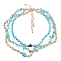 Multi Layer Necklace Zinc Alloy with turquoise & Copper Coated Plastic with 7.9cm extender chain gold color plated three pieces & fashion jewelry & for woman multi-colored Length 38.1 cm Sold By Set