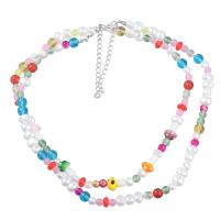 Plastic Pearl Necklace, Tibetan Style, with ABS Plastic Pearl & Resin, with 6.9cm extender chain, silver color plated, 2 pieces & fashion jewelry & for woman, multi-colored, Length:40.8 cm, Sold By Set