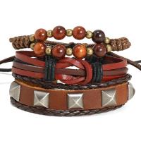 PU Leather Cord Bracelets with 8-9cm extender chain three pieces & fashion jewelry & for woman brown 17-18cm Sold By Set