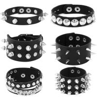 PU Leather Cord Bracelets with ABS Plastic Pearl & Iron 6 pieces & fashion jewelry & Unisex black 250mm Sold By Set