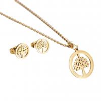 Fashion Stainless Steel Jewelry Sets Stud Earring & necklace 304 Stainless Steel Tree Vacuum Ion Plating for woman & hollow golden 10mm Length Approx 45 cm Sold By Set