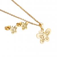 Fashion Stainless Steel Jewelry Sets Stud Earring & necklace 304 Stainless Steel Butterfly Vacuum Ion Plating for woman & hollow golden 10mm Length Approx 45 cm Sold By Set