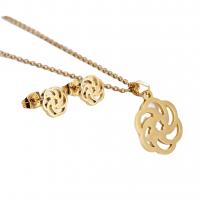 Fashion Stainless Steel Jewelry Sets Stud Earring & necklace 304 Stainless Steel Flower Vacuum Ion Plating for woman & hollow golden 10mm Length Approx 45 cm Sold By Set