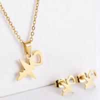 Fashion Stainless Steel Jewelry Sets, Stud Earring & necklace, 304 Stainless Steel, Electrocardiographic, Vacuum Ion Plating, for woman & hollow, golden, 10mm,15x20mm, Length:Approx 45 cm, Sold By Set