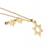 Fashion Stainless Steel Jewelry Sets Stud Earring & necklace 304 Stainless Steel Hexagram Vacuum Ion Plating for woman & hollow golden 10mm Length Approx 45 cm Sold By Set