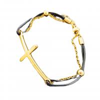 Edelstahl Schmuck Armband, 316 L Edelstahl, mit Lederband, mit Verlängerungskettchen von 5cm, Kreuz, mehrschichtig & unisex, keine, Länge:ca. 17 cm, verkauft von PC