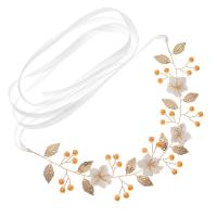 Bridal Hair Wreath, Brass, with Silk & Polymer Clay & Plastic Pearl, Flower, gold color plated, for woman, golden, nickel, lead & cadmium free, 275x50mm, Sold By PC