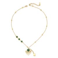 Stainless Steel Jewelry Necklace, 304 Stainless Steel, with Malachite, with 2.36inch extender chain, gold color plated, fashion jewelry & for woman, golden, 23mm,40mm, Sold Per Approx 15.75 Inch Strand