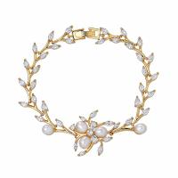 Cubic Zirconia Micro Pave Brass Bracelet with Plastic Pearl fashion jewelry & micro pave cubic zirconia & for woman nickel lead & cadmium free Sold Per Approx 7.08 Inch Strand