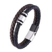 PU Leather Cord Bracelets with 316 Stainless Steel Vacuum Ion Plating fashion jewelry & for man 12mm Sold By PC