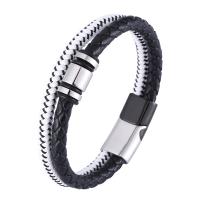PU Leather Cord Bracelets, with 316 Stainless Steel, Vacuum Ion Plating, fashion jewelry & different length for choice & for man, white and black, 12mm, Sold By PC
