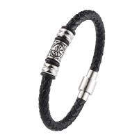 PU Leather Cord Bracelets, with 316 Stainless Steel, polished, fashion jewelry & different length for choice & for man, black, 6mm, Sold By PC