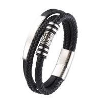 Bracelets cordon PU, cuir PU, avec Acier inoxydable 316, poli, bijoux de mode & longueur différente pour le choix & pour homme, noire, 12mm, Vendu par PC