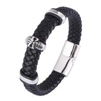 PU Leather Cord Bracelets with 316 Stainless Steel Skull polished fashion jewelry & for man 12mm Sold By PC