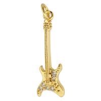 Cubic Zirconia Micro Pave Brass Pendant, Guitar, gold color plated, DIY & micro pave cubic zirconia, golden, nickel, lead & cadmium free, 9x27x2mm, Hole:Approx 3mm, Sold By PC