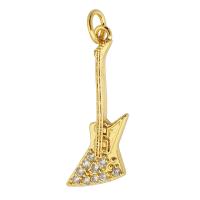 Cubic Zirconia Micro Pave Brass Pendant Guitar gold color plated DIY & micro pave cubic zirconia golden nickel lead & cadmium free Approx 3mm Sold By PC