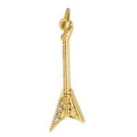 Cubic Zirconia Micro Pave Brass Pendant, Guitar, gold color plated, DIY & micro pave cubic zirconia, golden, nickel, lead & cadmium free, 9x26x2mm, Hole:Approx 3mm, Sold By PC