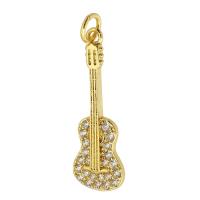 Cubic Zirconia Micro Pave Brass Pendant, Guitar, gold color plated, DIY & micro pave cubic zirconia, golden, nickel, lead & cadmium free, 9.50x28x2mm, Hole:Approx 3mm, Sold By PC