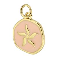 Brass Jewelry Pendants, Flower, plated, DIY & enamel, pink, nickel, lead & cadmium free, 14.50x17x2mm, Hole:Approx 3mm, Sold By PC