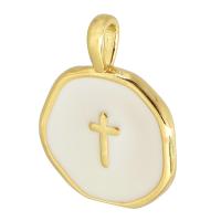 Brass Cross Pendants, plated, DIY & enamel, white, nickel, lead & cadmium free, 14x18x2mm, Hole:Approx 2mm, Sold By PC