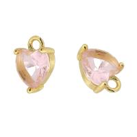 Cubic Zirconia Brass Pendants, with Cubic Zirconia, Heart, gold color plated, DIY, pink, nickel, lead & cadmium free, 6x9x3mm, Hole:Approx 1mm, Sold By PC
