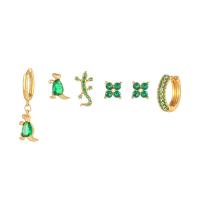 Cubic Zirconia Micro Pave Brass Earring gold color plated & micro pave cubic zirconia & for woman gold 10mm Sold By Set