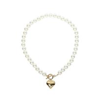 Plastic Pearl Necklace Titanium Steel with Plastic Pearl plated for woman 450mm Sold By PC