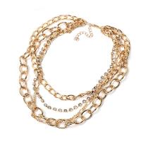Multi Layer Necklace Zinc Alloy plated multilayer & Unisex & with rhinestone 490mm Sold By PC