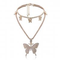 Mode-Multi-Layer-Halskette, Zinklegierung, Schmetterling, plattiert, verschiedene Stile für Wahl & für Frau & mit Strass, keine, 430mm, verkauft von PC