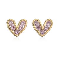 Cubic Zirconia Micro Pave Brass Earring Heart 18K gold plated micro pave cubic zirconia & for woman nickel lead & cadmium free Sold By Pair