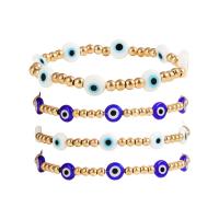 Evil Eye Jewelry Bracelet Porcelain with Zinc Alloy gold color plated multilayer & for woman 4mm 8mm Length Approx 6.7 Inch Sold By Set